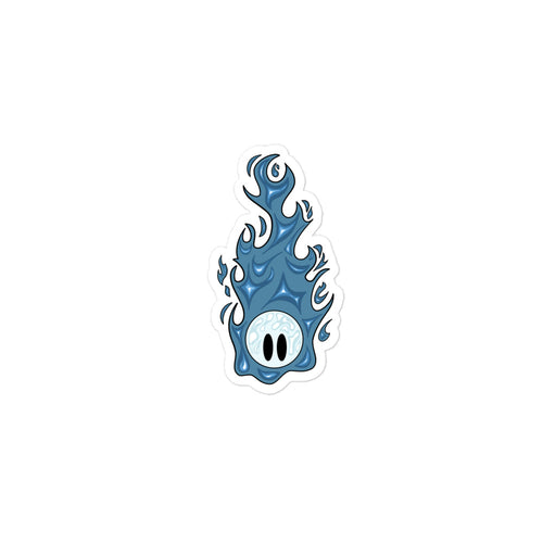 Petit feu follet bleu de l’illustration Inari and the Wisps, présenté en sticker. 7,6 x 7,6 cm